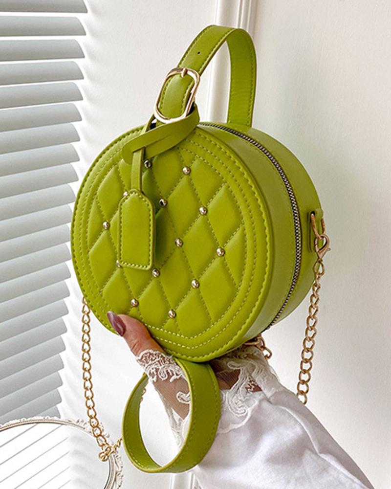 

Studded Quilted Round Crossbody Bag, Light green