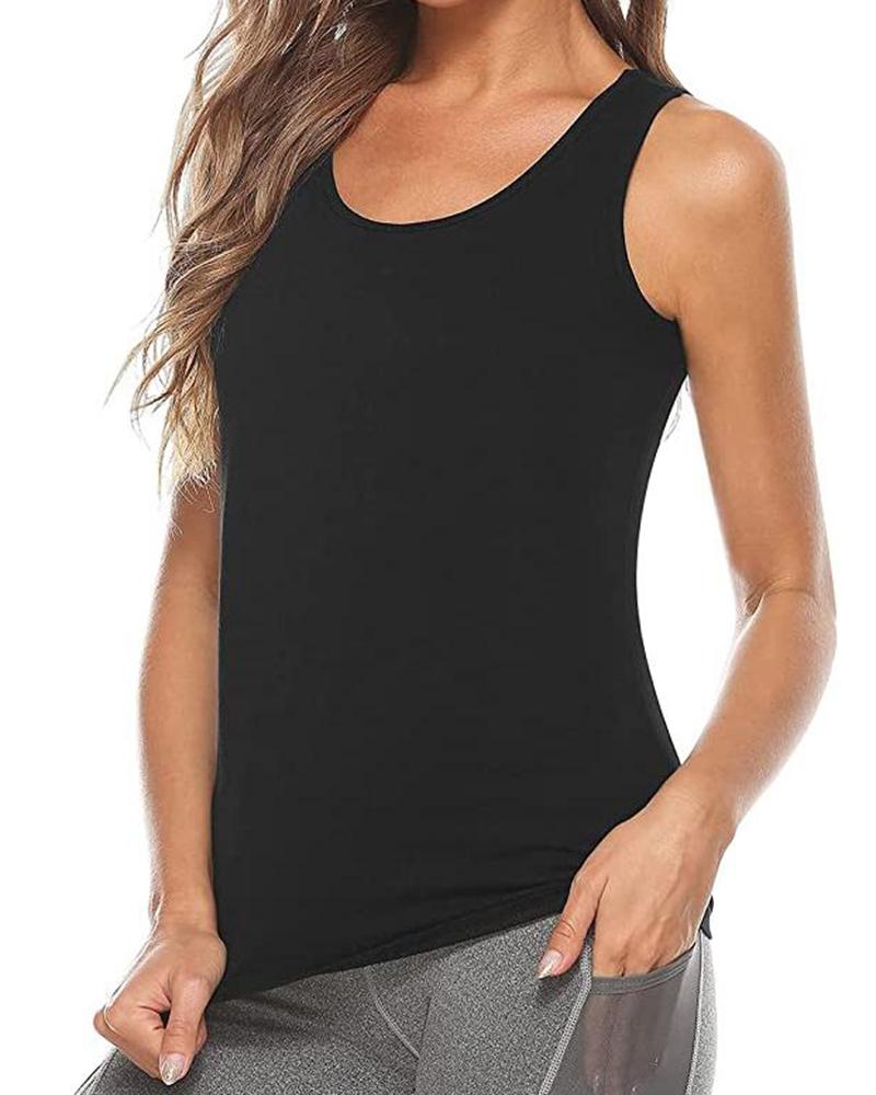 

Padded Round Neck Basics Tank Top, Black