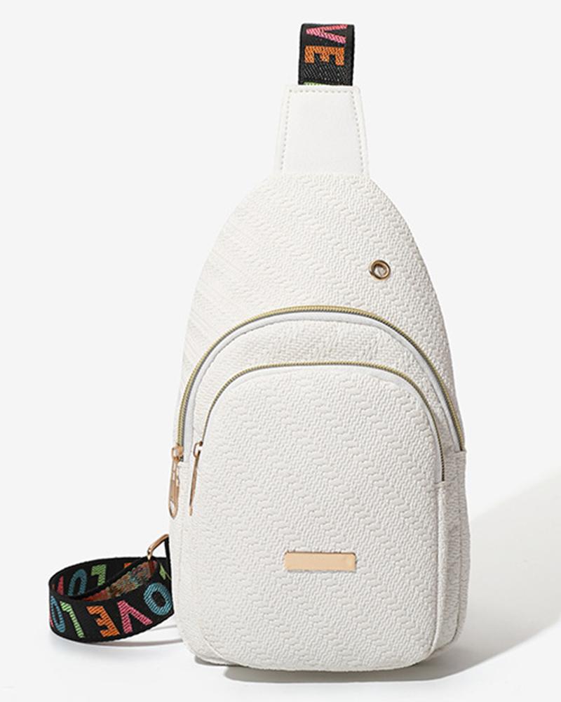 

Cable Textured Zipper Design Casual Crossbody Bag, White