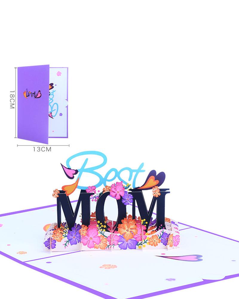 

1pc Mother's Day 3D Letter Mom Pop Up Blessed Gift Card, Purple