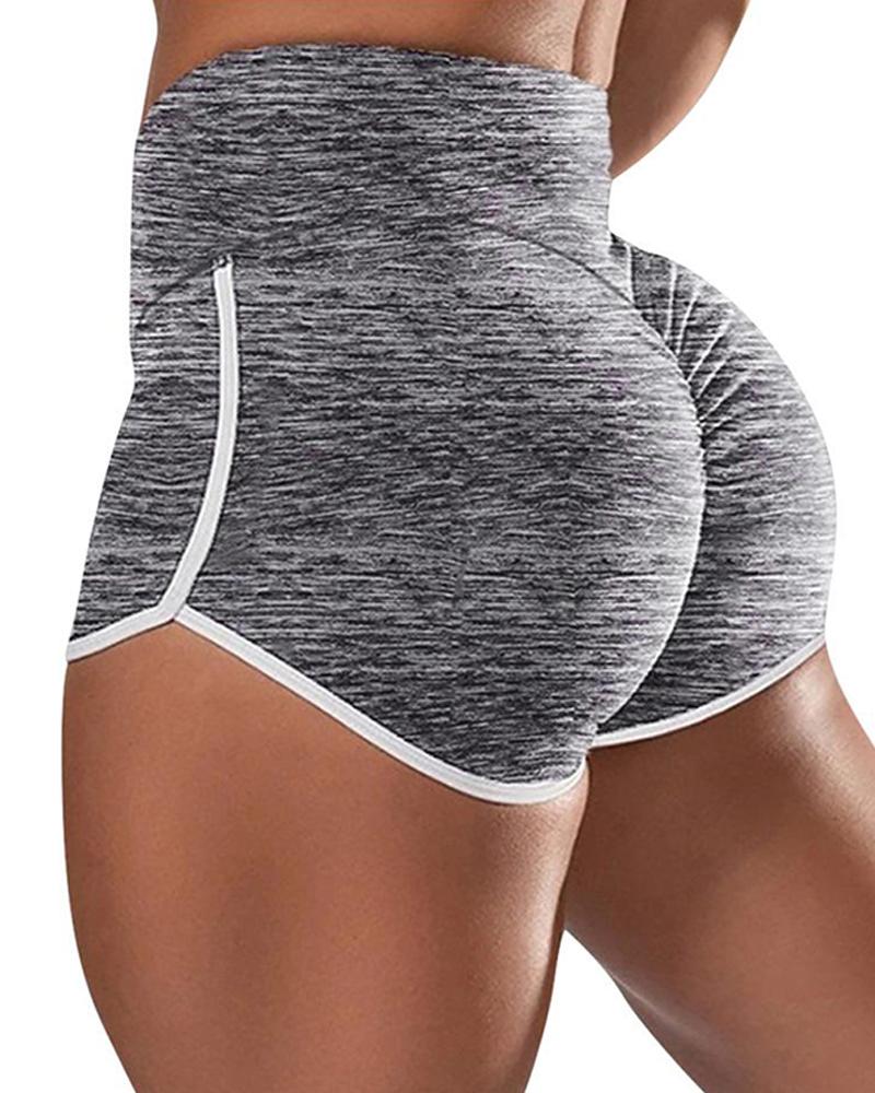 

High Waist Contrast Binding Active Workout Gym Shorts, Gray