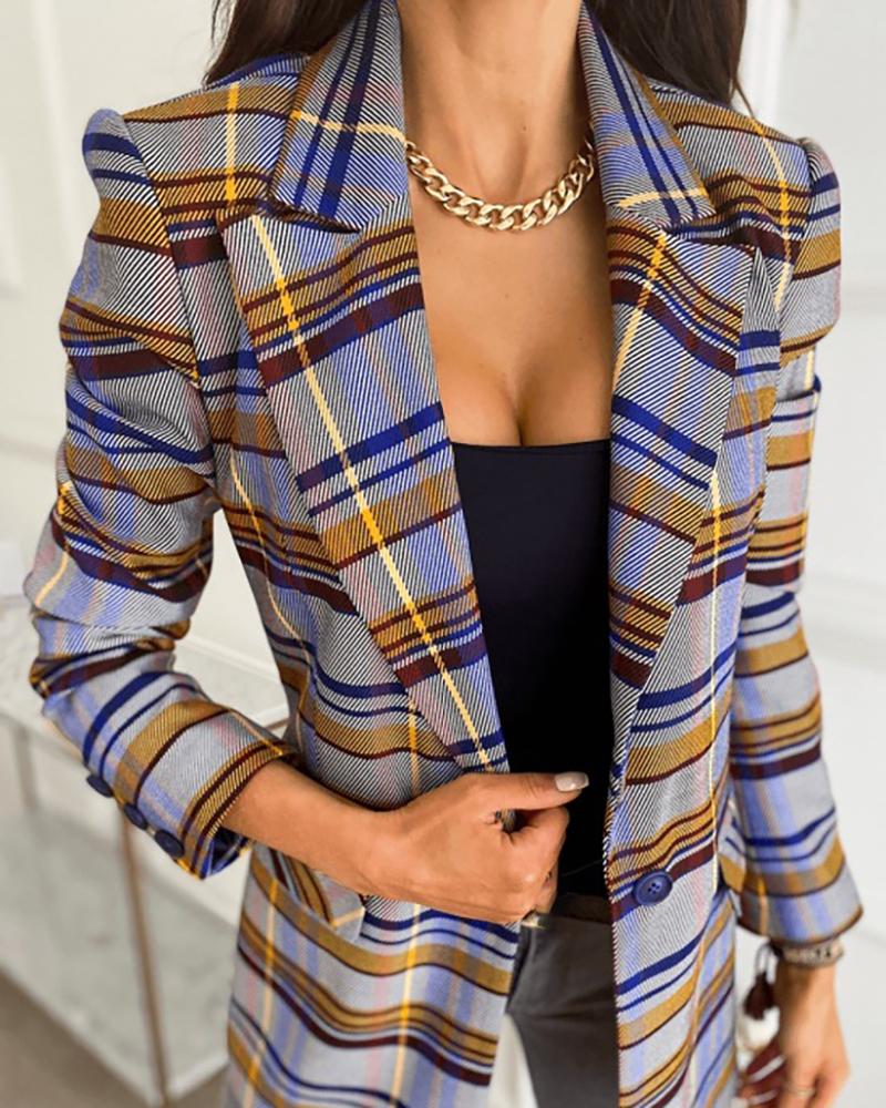 

Plaid Print Button Design Long Sleeve Blazer Coat, Style2
