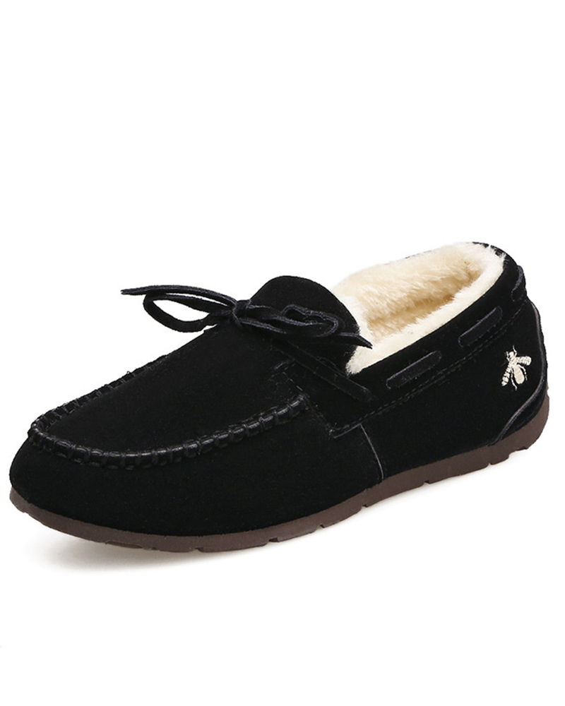 

Tied Detail Winter Lined Slip-on Shoes, Black