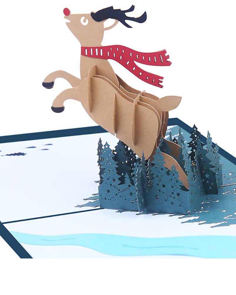 

3D Pop Up Christmas Deer Greeting Card With Envelope, Style1