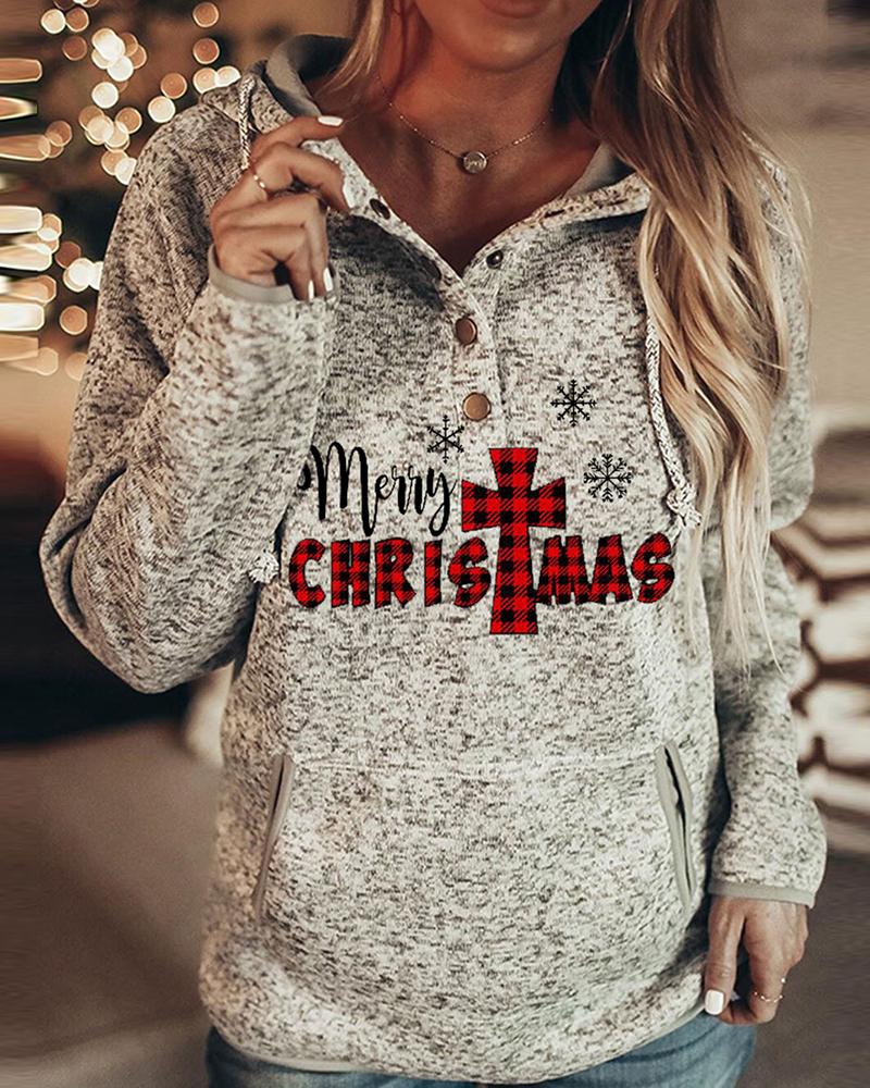

Christmas Print Long Sleeve Casual Hooded Top, Style1
