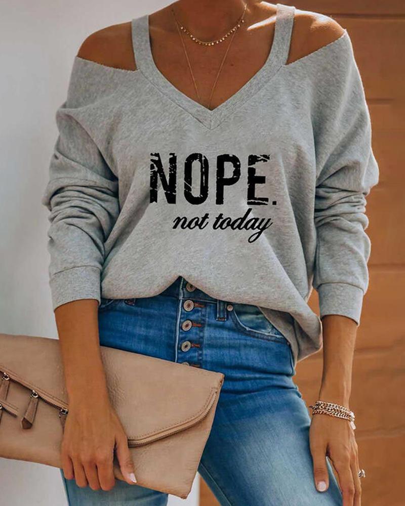 

Cold Shoulder Letter Print Casual Top, Gray