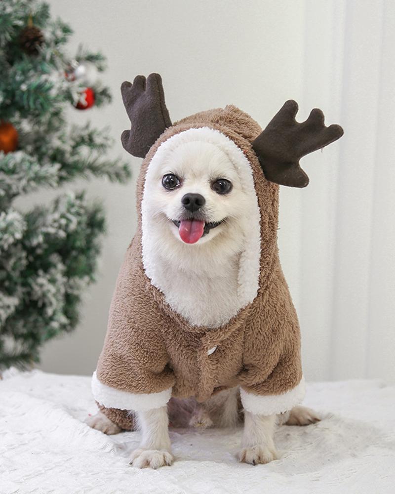 

1pc Christmas Puppy Dog Reindeer Costume Pet Cat Elk Costume Hoodie Small Medium Dogs Cats Party Dressing Up Cosplay Outfit Apparel, Brown