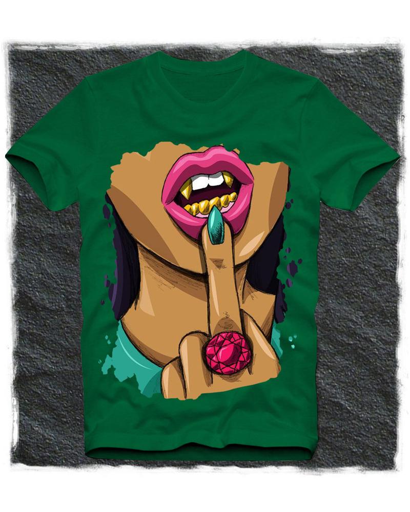 

Girl Print Short Sleeve Short Sleeve Loose T-shirts, Green