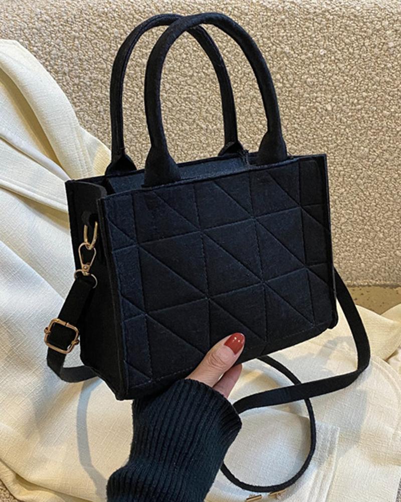 

Large Capacity Quilted Argyle Satchel Bag, Black