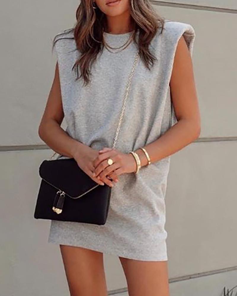 

Plain Sleeveless Mini Casual Dress, Light gray