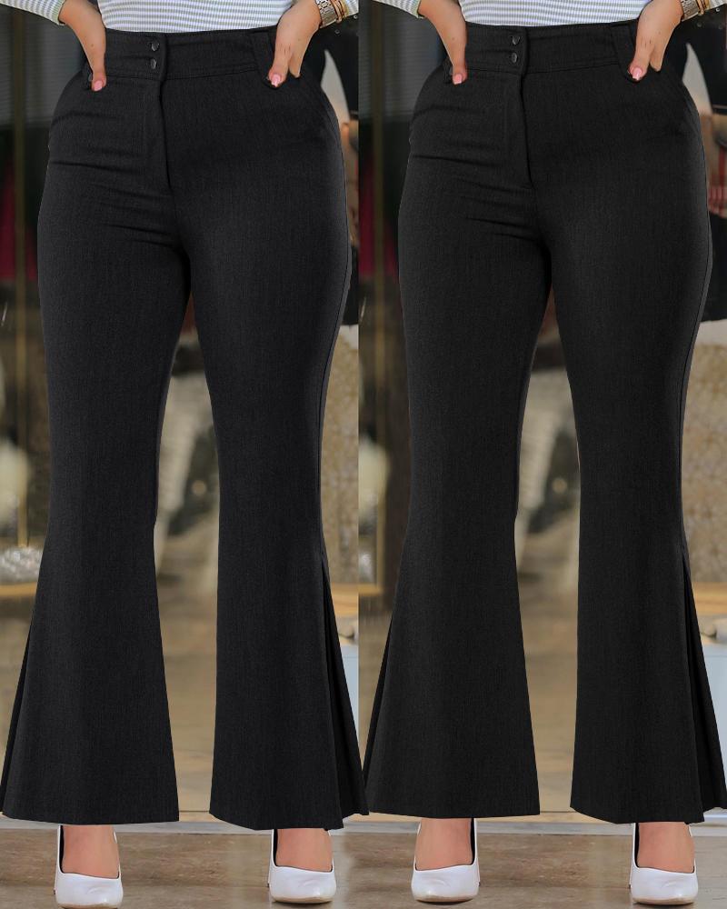 

High Waist Flare Leg Work Pants, Black