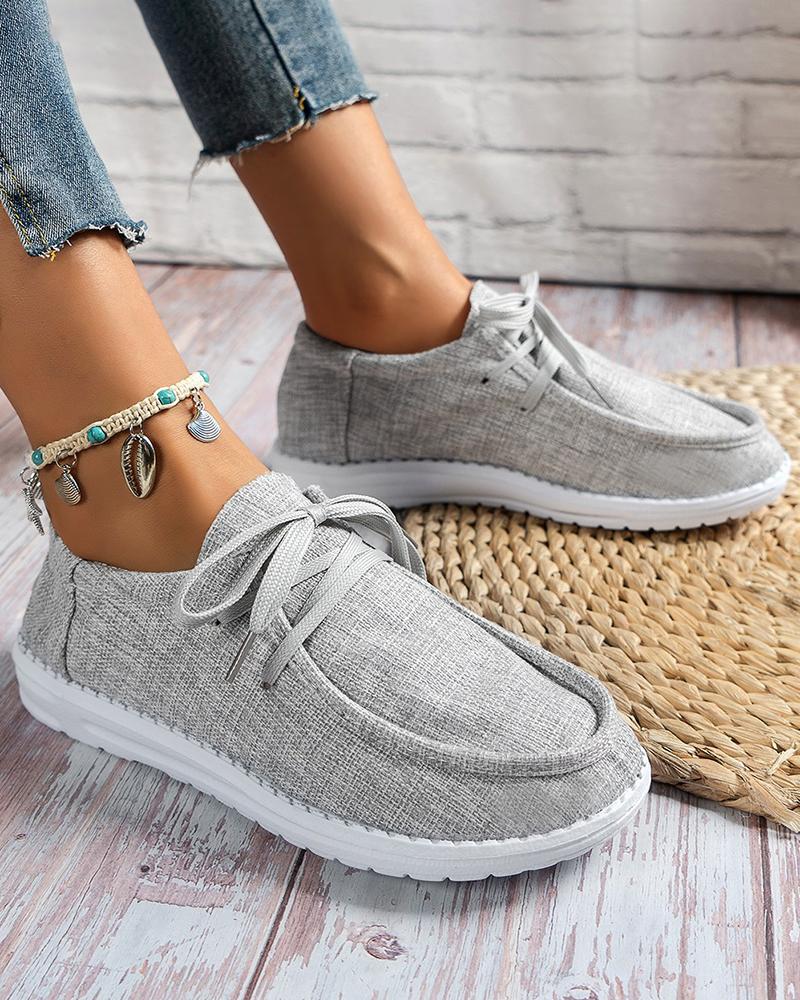 

Lace-up Slip On Canvas Loafers, Gray