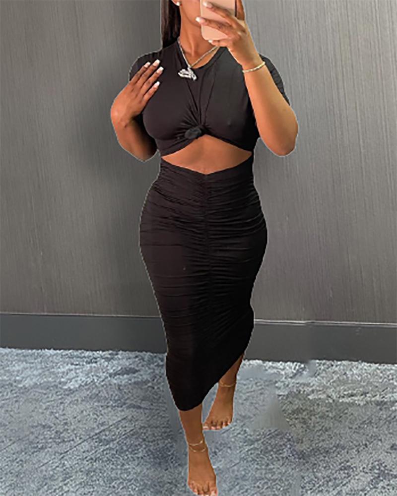 

Short Sleeve Cutout Ruched Skinny Maxi Dress, Black