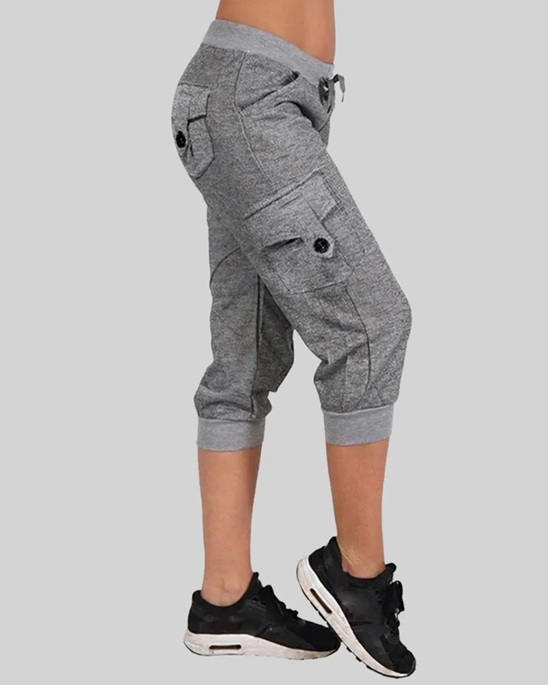 

Pocket Detail Drawstring Capris Pants, Gray
