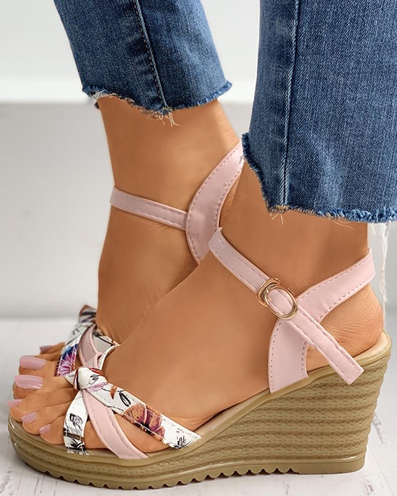 

Floral Print Twisted Slingback Wedge Platform Heel, Pink