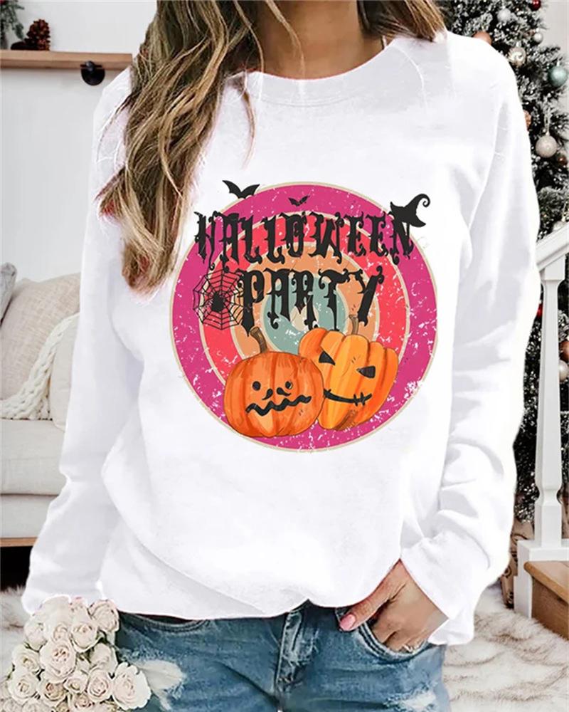 

Halloween Graphic Print Long Sleeve Sweatshirt, White