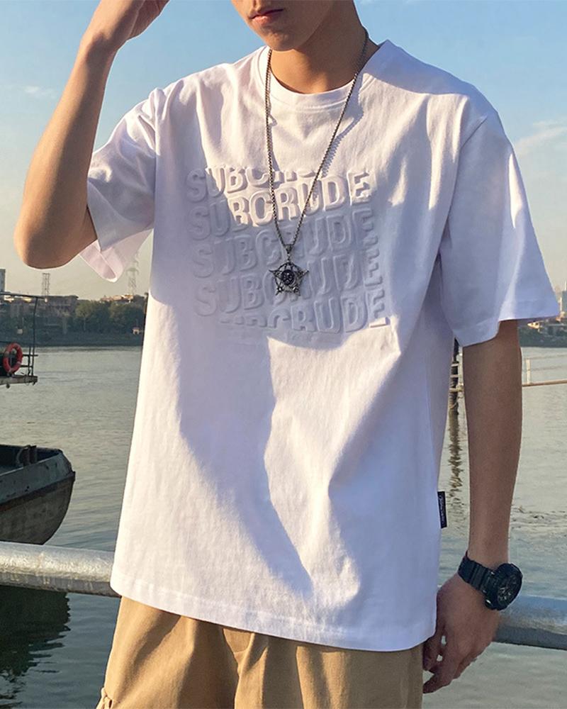 

Letter 3D Printing Short Sleeve Loose T-shirts, White