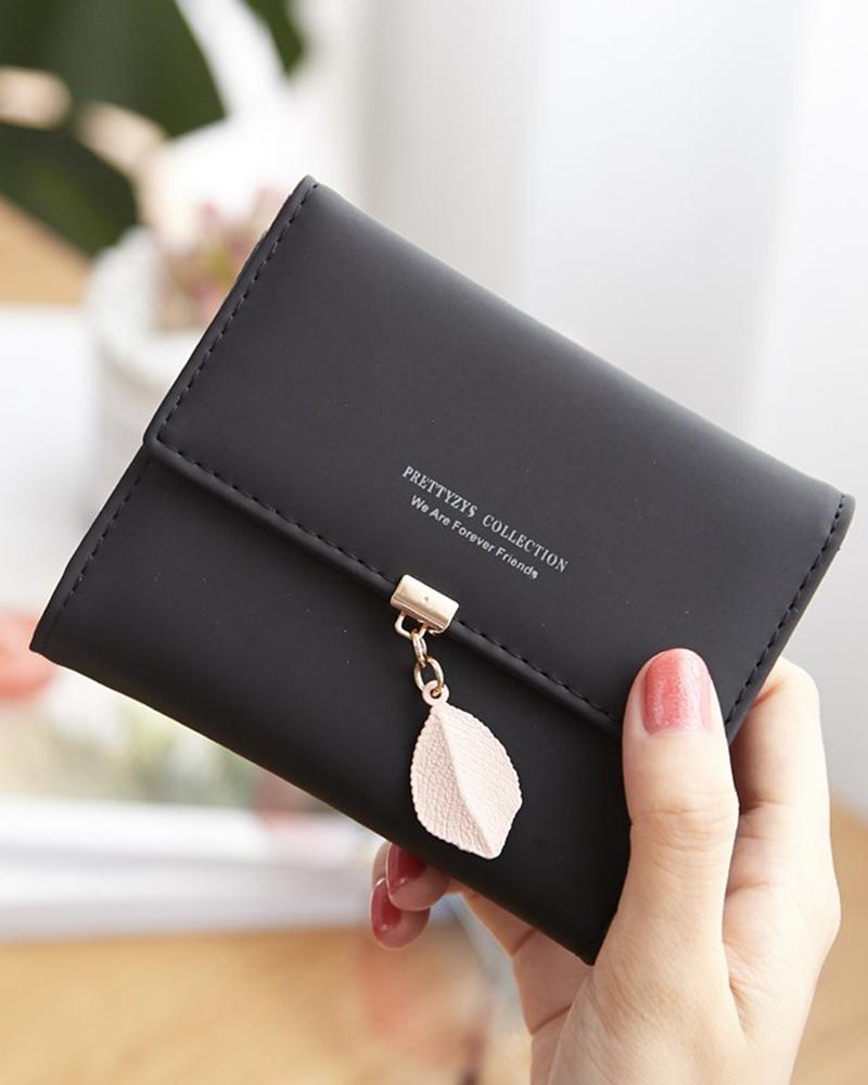 

Women's Purse Leaf Pendant PU Leather Card Holder Coin Wallet, Black