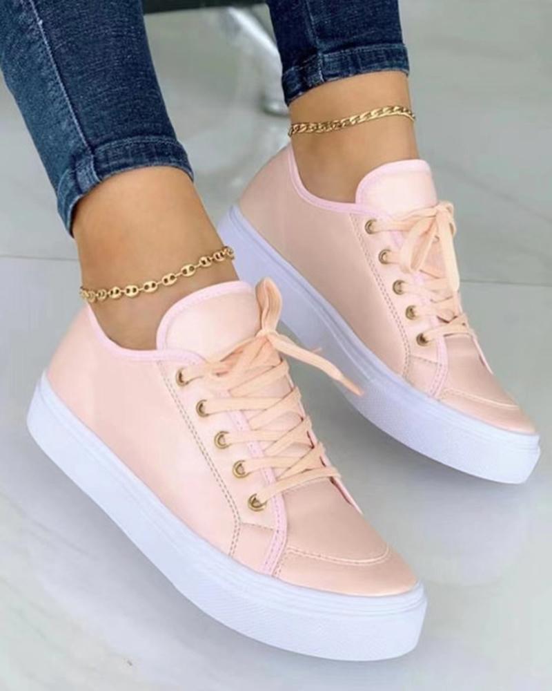 

Eyelet Lace-up Casual Sneakers, Pink