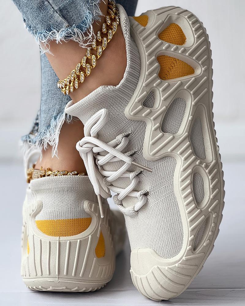 

Colorblock Breathable Lace-up Casual Sneakers, Beige