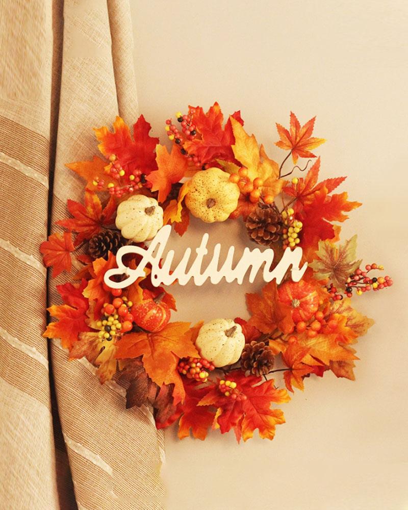 

Artificial Fall Wreath With Autumn Sign Front Door Wreath Pumpkin Maple Leaves Berries Pinecones Harvest Wreath For Home Farmhouse Wall Window Thanksgiving Decor, Style1