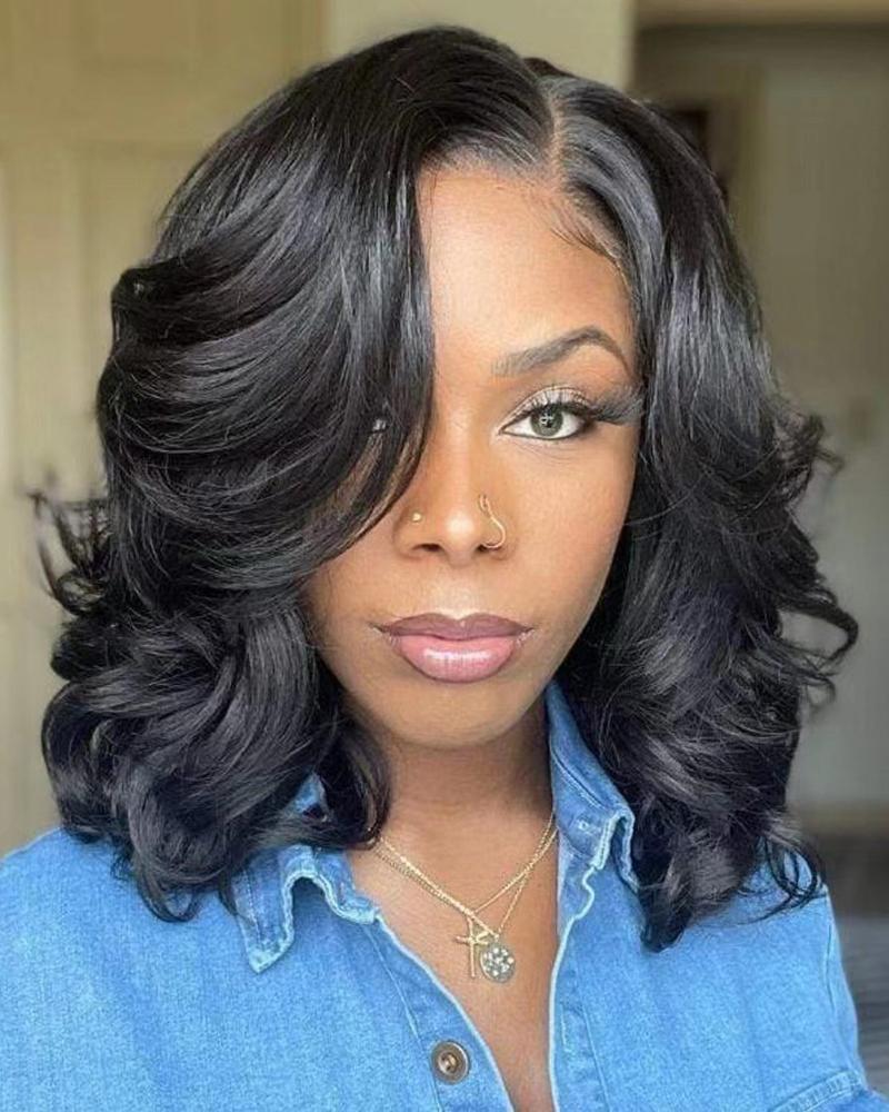 

Short Wave Side Part Synthetic Hair Wigs, Black