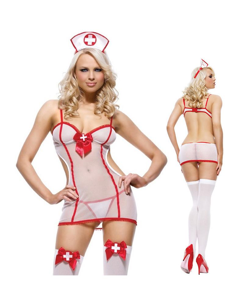 

Sexy See-through Cut-out Sling Sexy Sets Nurse Costume, White