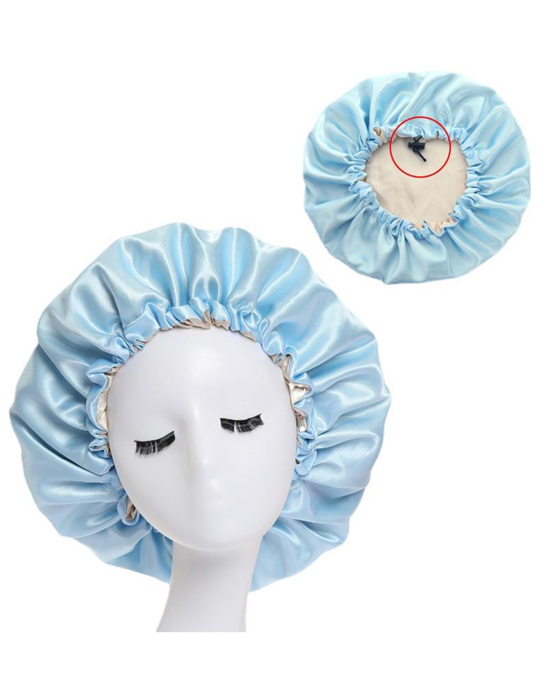 

1pc Night Sleep Cap Adjustable Drawstring Satin Bonnet For Curly Hair Care, Lighted blue