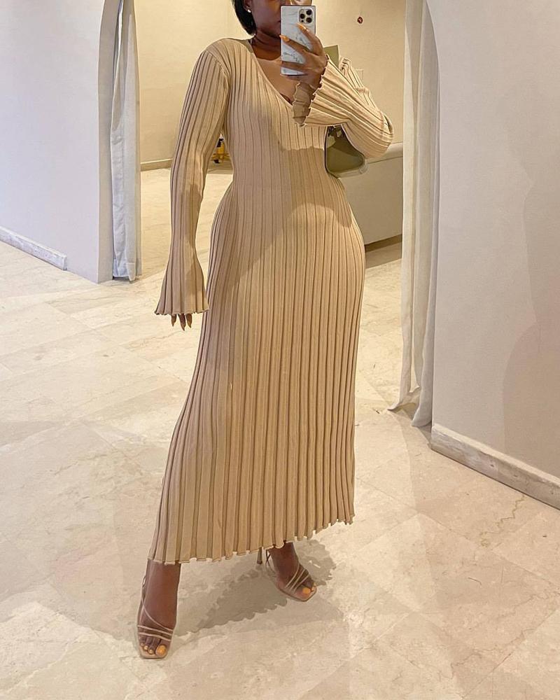 

Bell Sleeve Ribbed Maxi Dress, Apricot