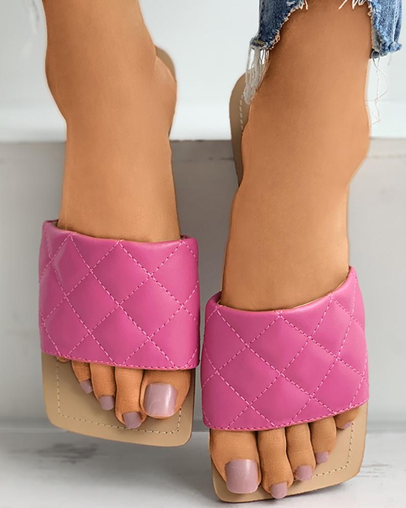 

Quilted Square Toe Mule Sliders, Hot pink