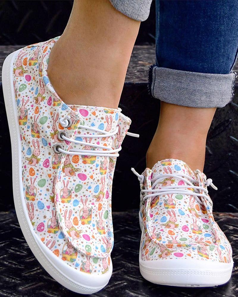 

Easter Bunny Eggs Print Lace-up Casual Loafers, Multicolor