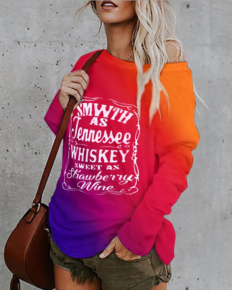 

Letter Print Ombre Long Sleeve Casual Top, Multicolor