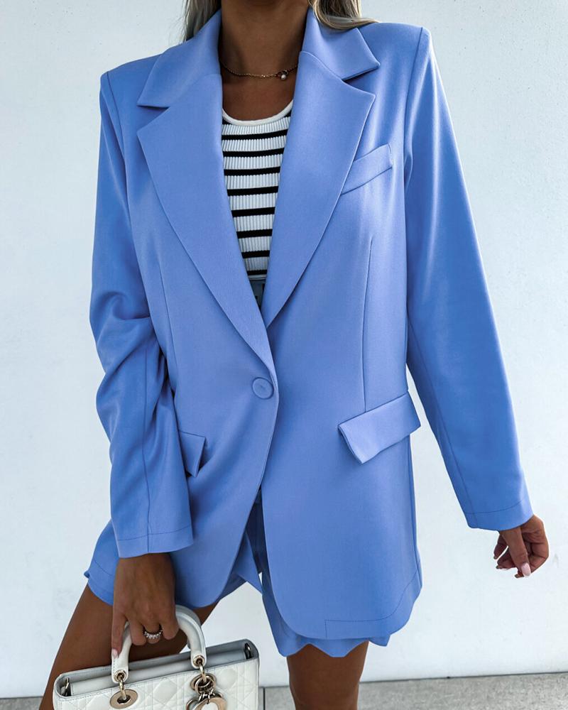 

Notched Collar Buttoned Blazer Coat, Blue