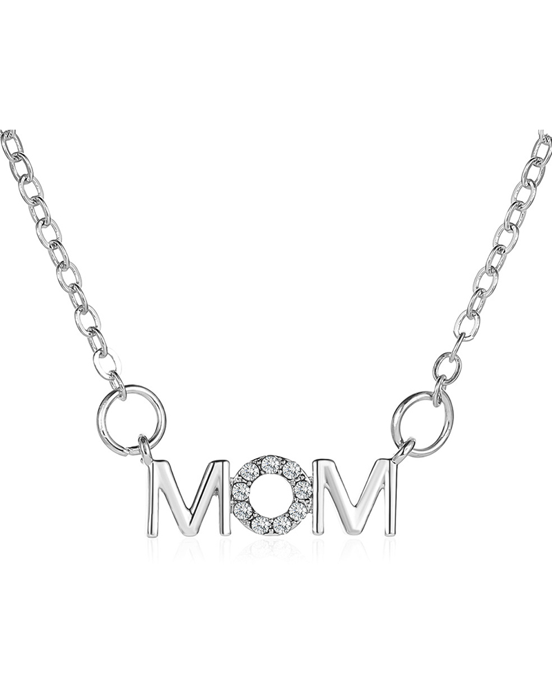 

1pc Mother's Day Fashion Charms Gift Rhinestone Letter MOM Pendant Necklace, Silver