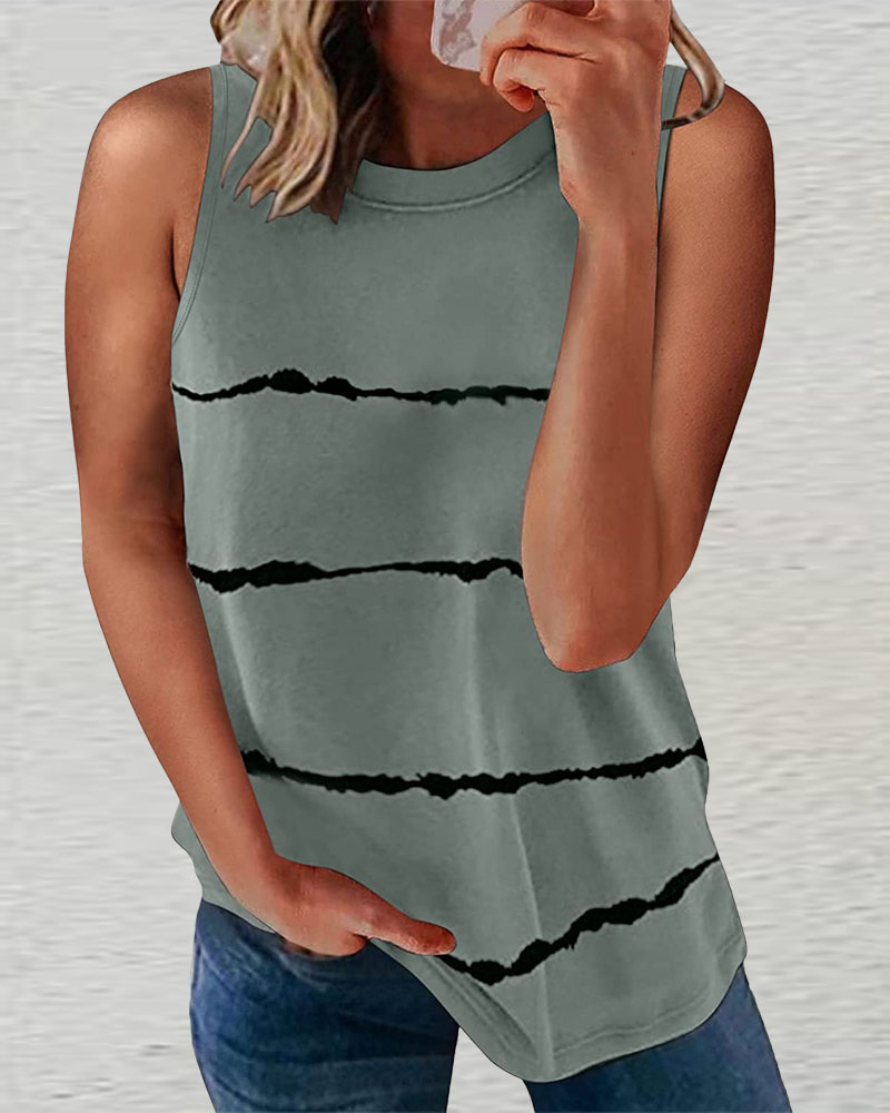 

Striped Print Casual Tank Top, Gray