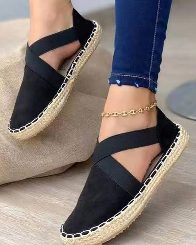 

Straw Bandage Cutout Slip-on Shoes, Black