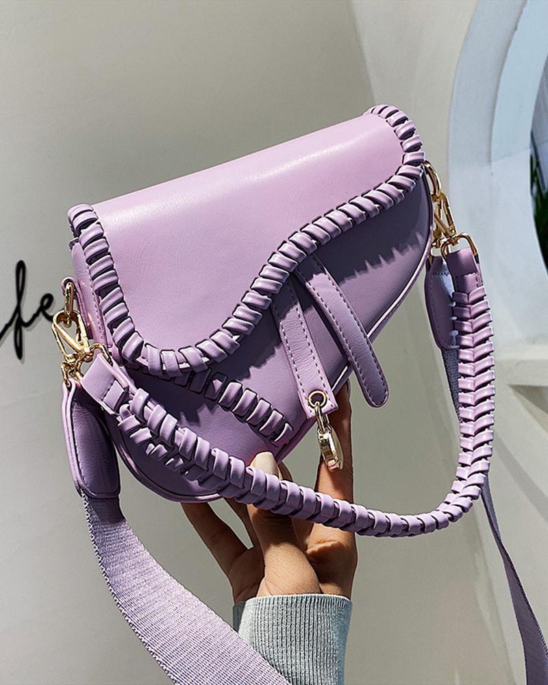

Braided Design Saddle Bag, Purple