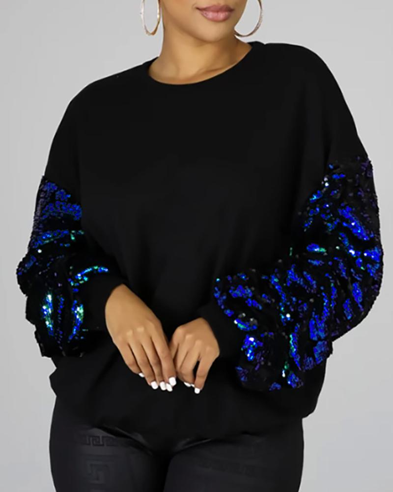 

Sequins Long Sleeve Casual Blouse, Black