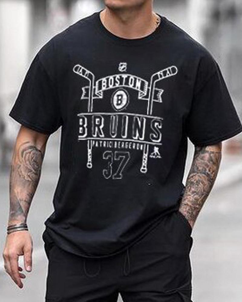 

Retro Patterns Print Short Sleeve Loose T-shirts, Black