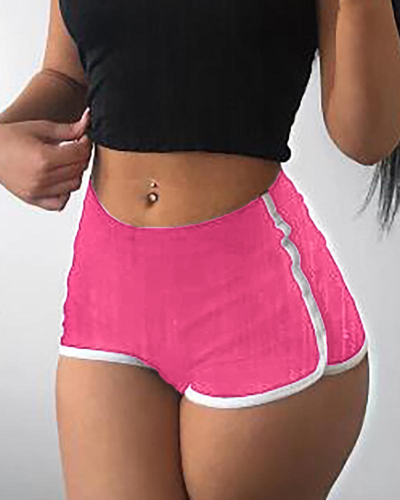 

High Waist Contrast Binding Sporty Shorts, Hot pink