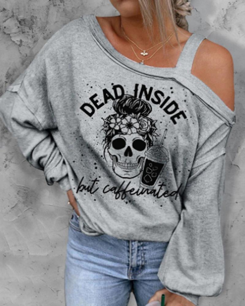 

Plus Size Halloween Graphic Print Cold Shoulder Top, Gray
