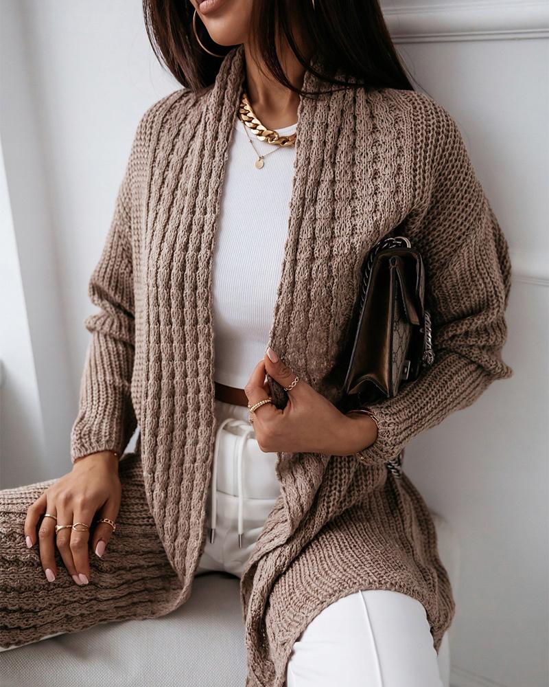 

Open Front Cable Knit Longline Cardigan, Khaki