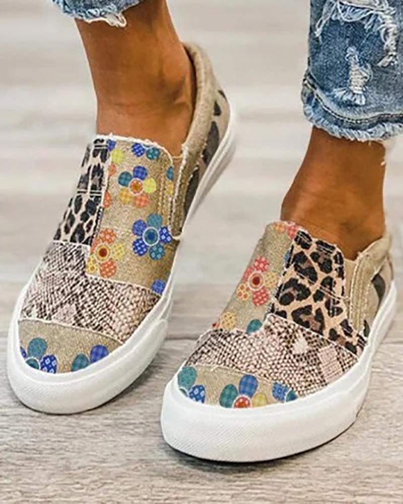 

Snakeskin Cheetah Patch Slip-on Sneakers, Multicolor
