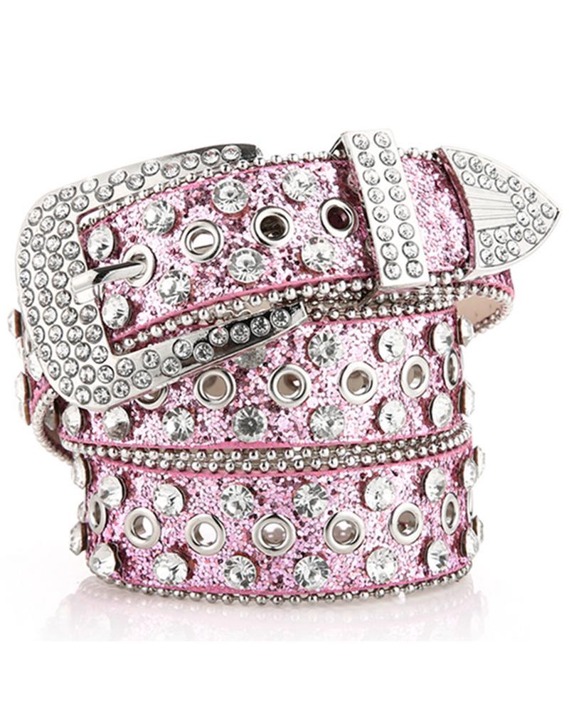 

Studded Rhinestone Eyelet Buckled Fashionable Party Wedding Gift Blet, Pink