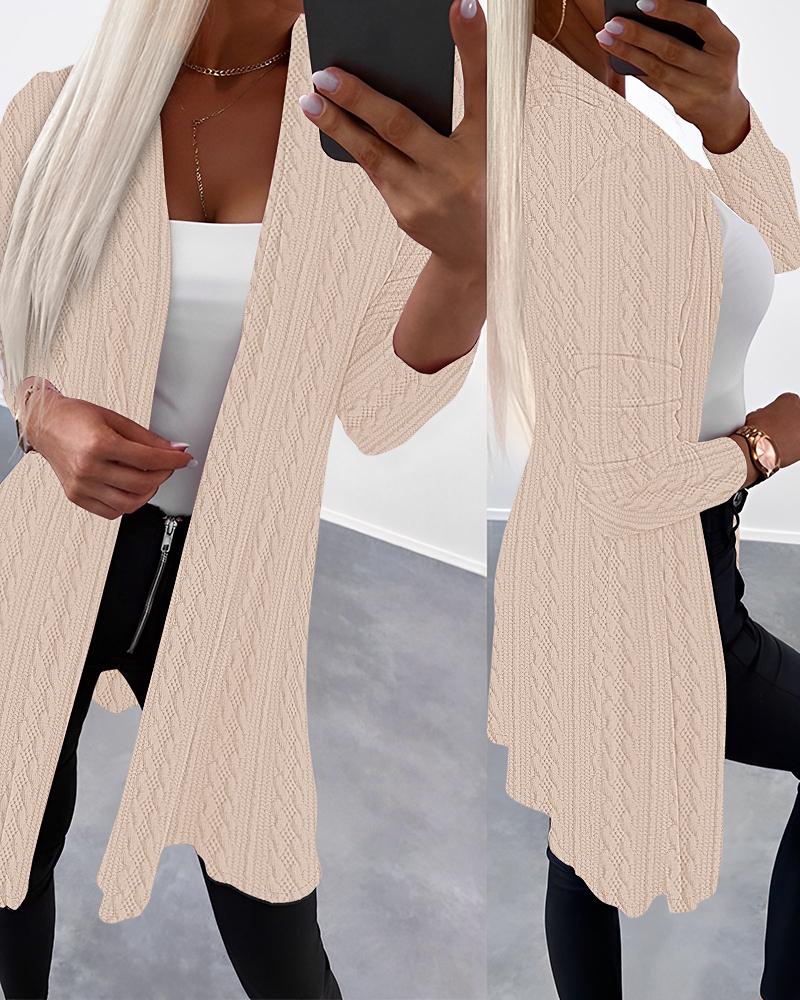 

Open Front Long Sleeve Braided Coat, Apricot