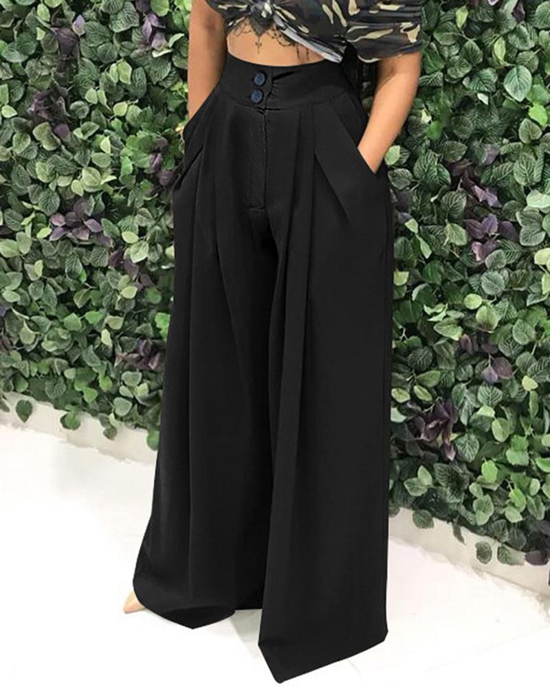 

Ruched Pocket Design Wide Leg Pants, Black
