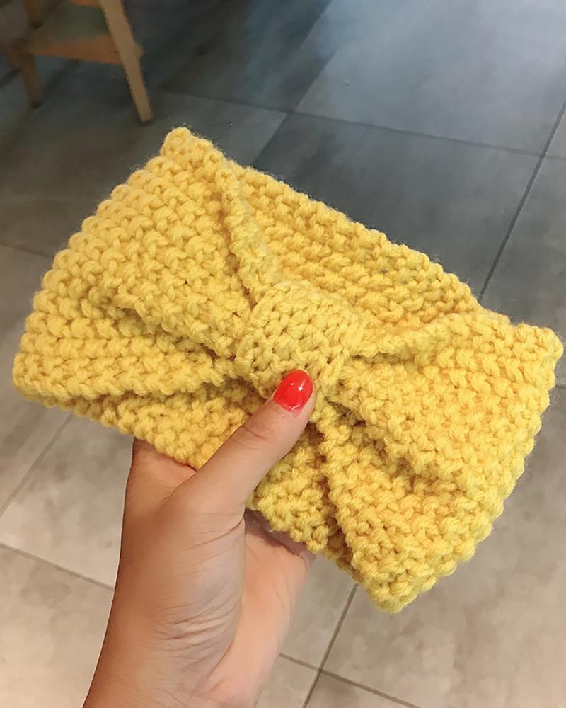 

1pcs Bowknot Design Braided Wide Knit Headband, Yellow