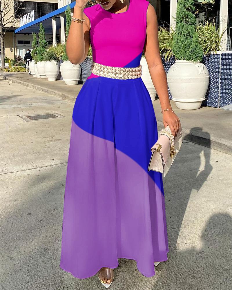

Colorblock Sleeveless Wide Leg Jumpsuit, Multicolor