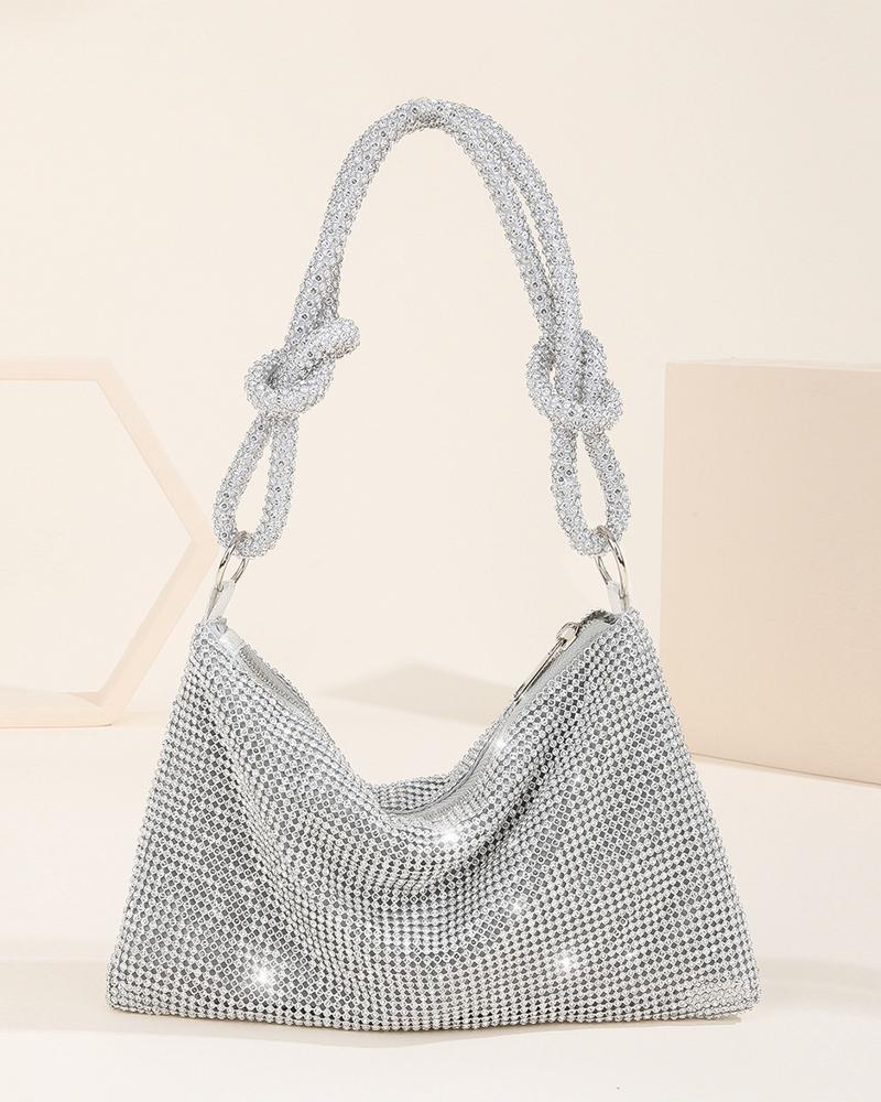 

Sparkling Rhinestone Decor Evening Bag, Silver