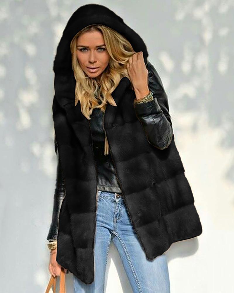 

Sleeveless Open Front Faux Fur Vest Coat, Black